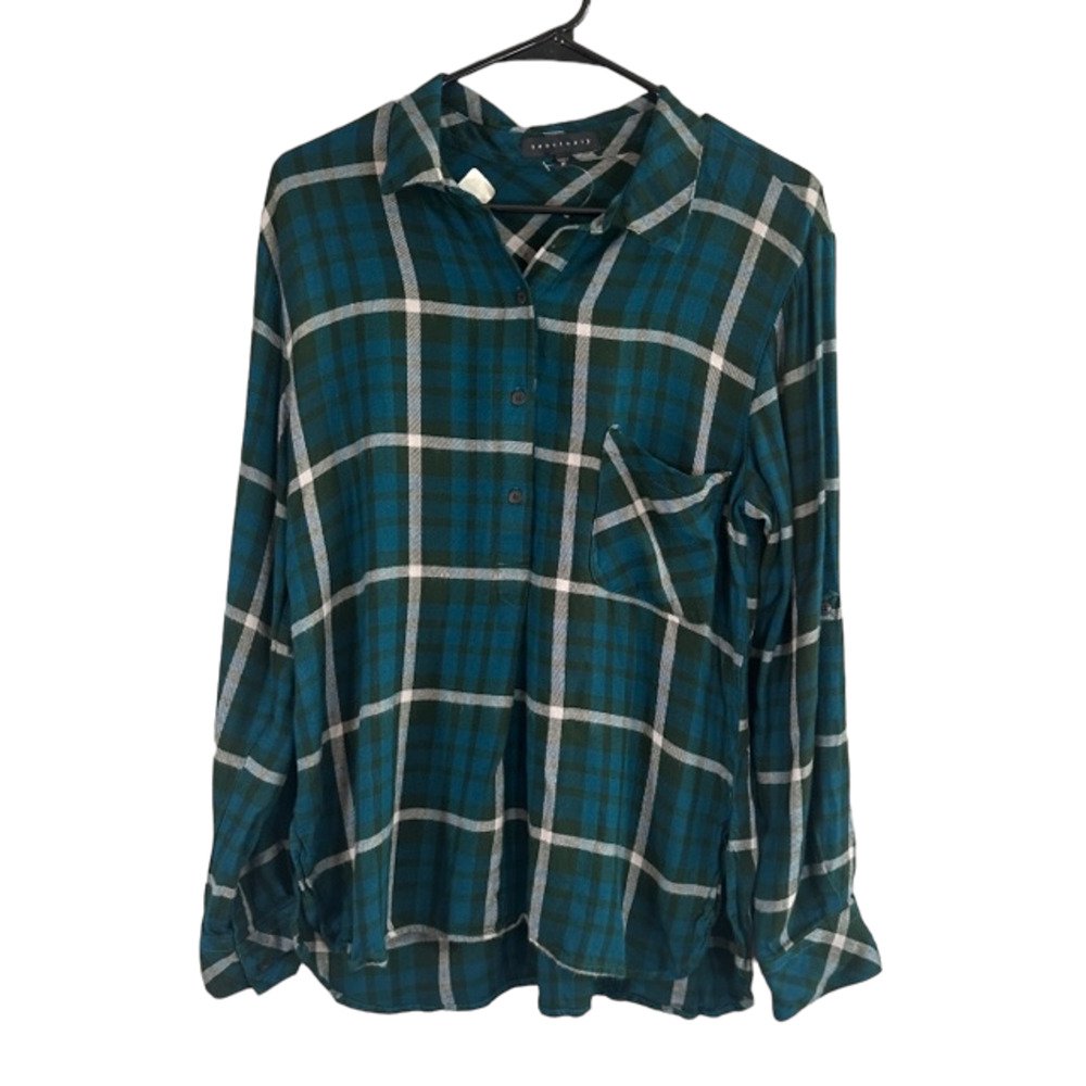 Sanctuary Blue Plaid Long Sleeve Collared Button Down Shirt Women Sz M